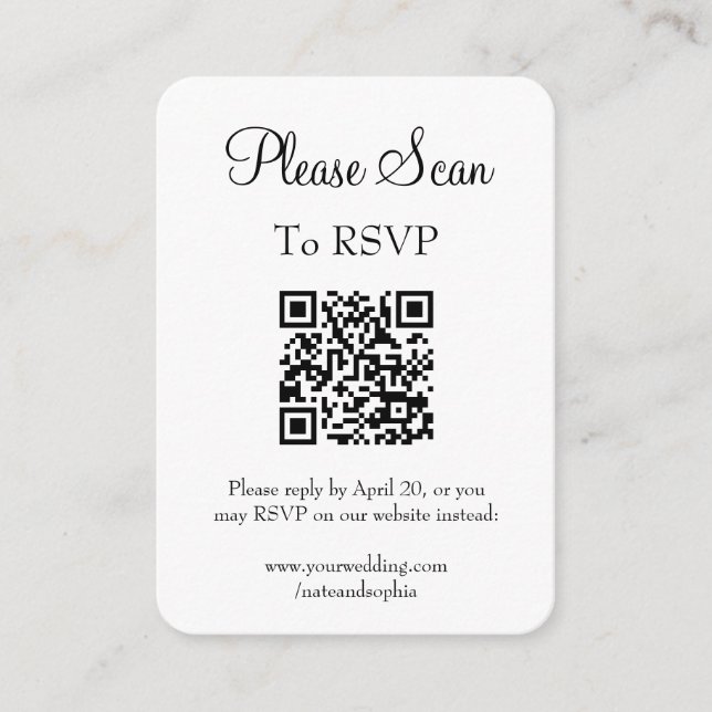 Carte D'accompagnement Mariage blanc simple et moderne numérisation QR Co (Devant)