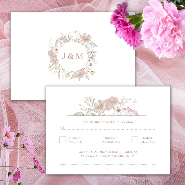 Carte D'accompagnement Mariage blanc traditionnel fleur sauvage RSVP (Créateur téléchargé)