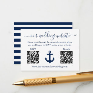 Carte D'accompagnement Mariage Bleu Ancre rayures 2 QR RSVP Détails