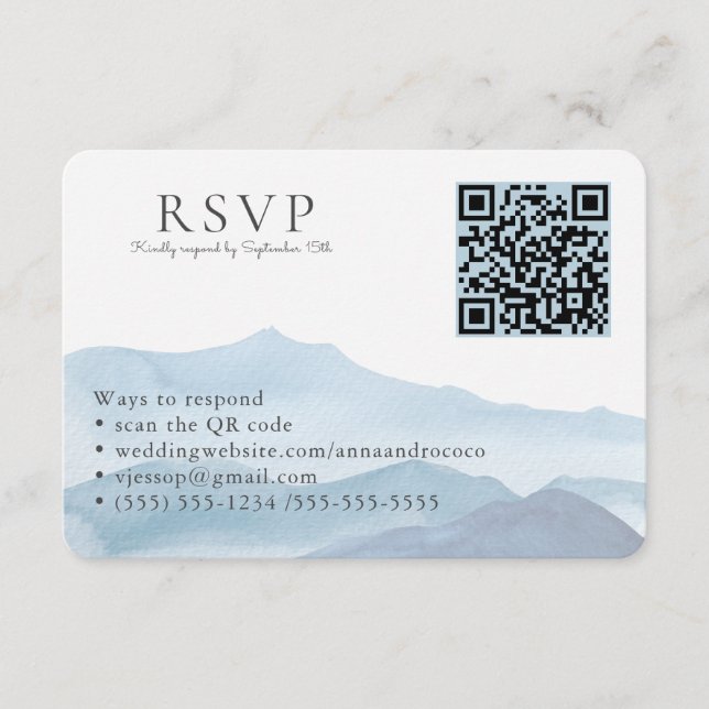 Carte D'accompagnement Mariage bleu aquarelle RSVP en ligne QR Code (Devant)