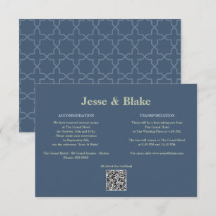 Carte D'accompagnement Mariage bleu avec Motif en lattes