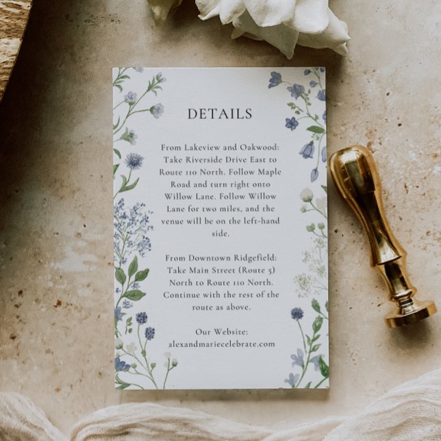 Carte D'accompagnement Mariage bleu Fleur sauvage Détails Carte, Aquarell (Créateur téléchargé)