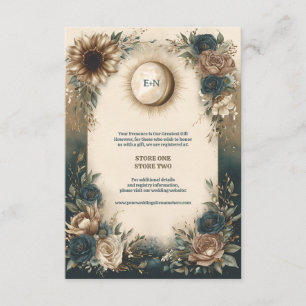 Carte D'accompagnement Mariage Bohème Floral Rustique Soleil Lune Céleste