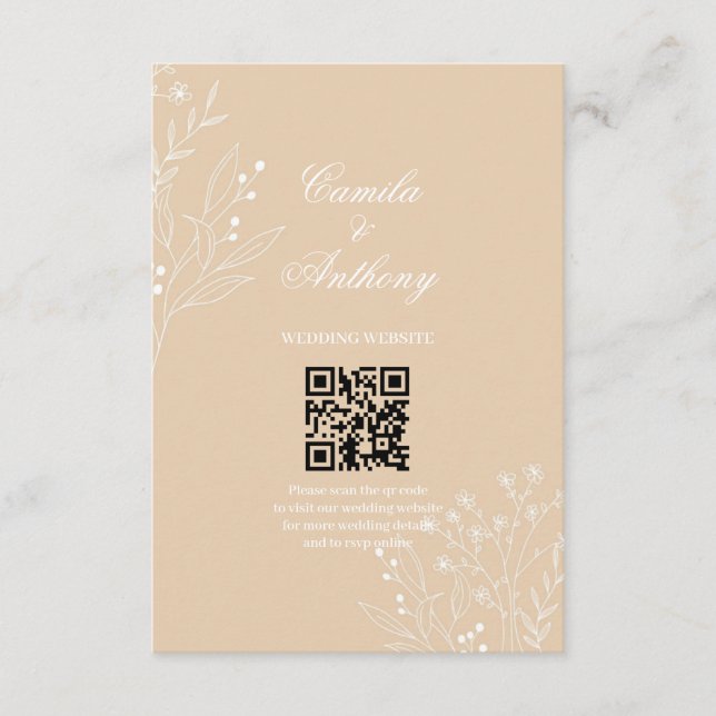 Carte D'accompagnement Mariage Boho Floral Blanc Beige Corner (Devant)