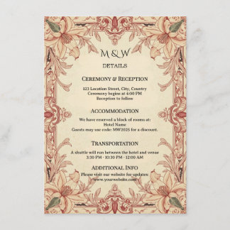 Carte D'accompagnement Mariage Bordure Ornée Florale Bohème Vintage