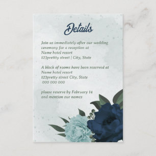 Carte D'accompagnement Mariage botanique bleu et bleu marine