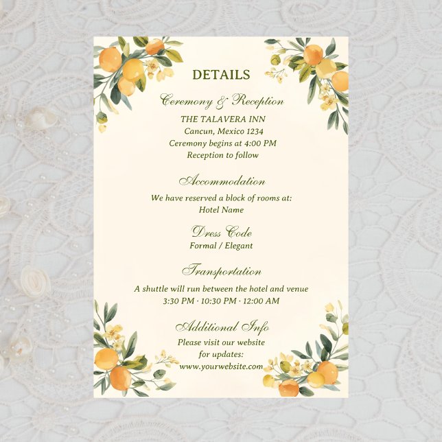 Carte D'accompagnement Mariage Botanique Citron Méditerranéen (Créateur téléchargé)