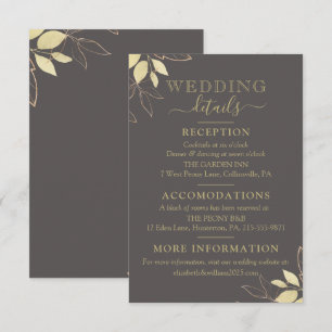 Carte D'accompagnement Mariage botanique moderne Gris foncé et Feuillage
