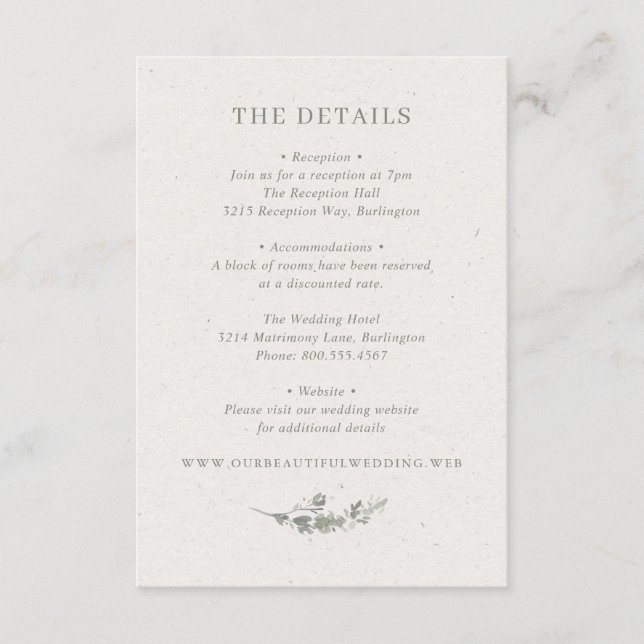Carte D'accompagnement Mariage botanique vert sauge moderne (Devant)