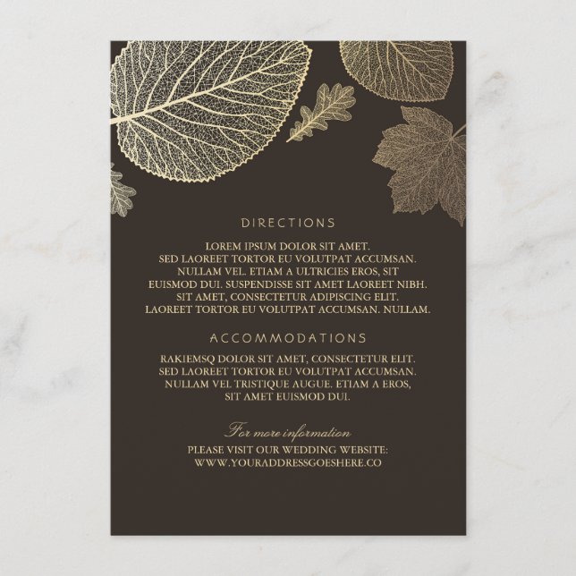Carte D'accompagnement Mariage Brown Gold Feuille - Informations (Devant)