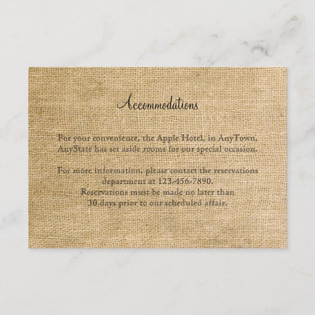 Carte D'accompagnement Mariage Burlap et Birch Posh (Devant)