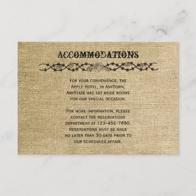 Carte D'accompagnement Mariage Burlap Ouest (Devant)