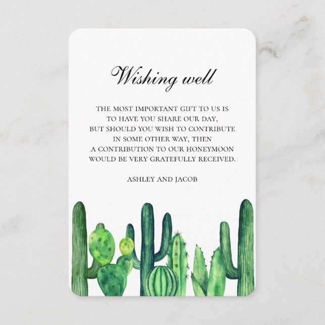 Carte D'accompagnement Mariage cactus vert souhaitant bien. Cactus (Devant)