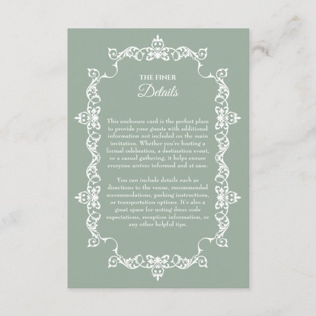 Carte D'accompagnement Mariage Cadre Orné de Vert Sauge Classique (Devant)