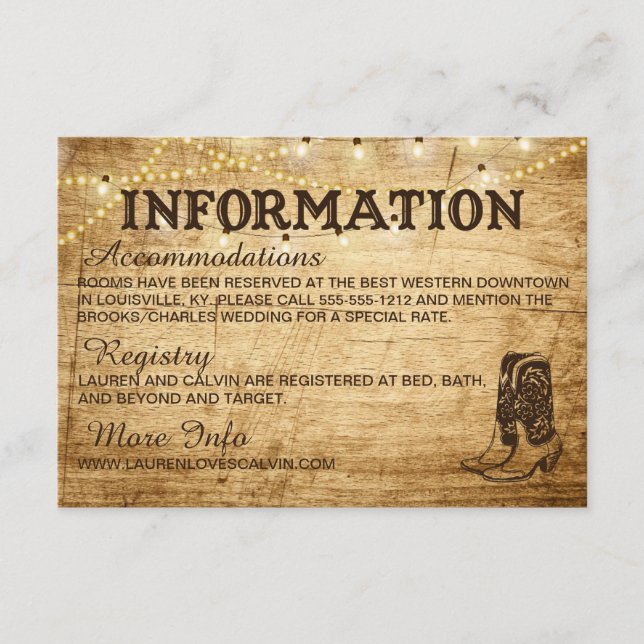 Carte D'accompagnement Mariage campagnard Fiche d'information pour Mariag (Devant)