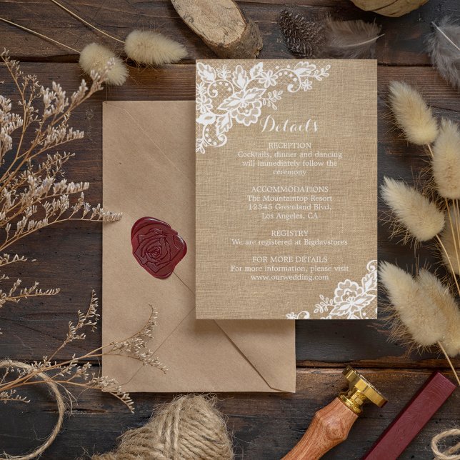 Carte D'accompagnement Mariage campagnard Rustique Burlap Et Dentelle (Créateur téléchargé)