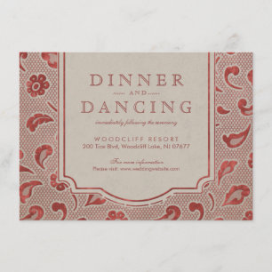 Carte D'accompagnement Mariage campagnard rustique en dentelle rouge Kraf
