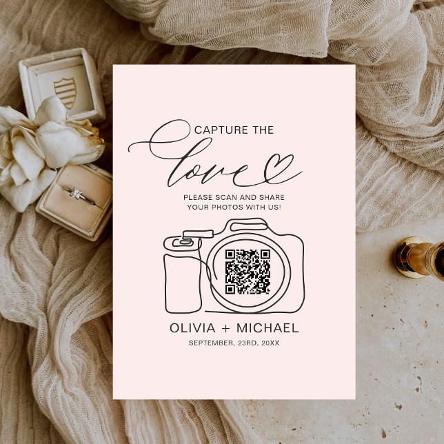 Carte D'accompagnement Mariage Capture L'Amour Blush Rose QR Code Photo (Créateur téléchargé)