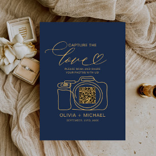 Carte D'accompagnement Mariage Capture L'Amour Marine Bleu QR Code Photo