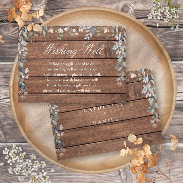 Carte D'accompagnement Mariage Cascade Florale en Bois Rustique Puits de  (Rustic Wood Floral Cascade Wishing Well Wedding Enclosure Card)