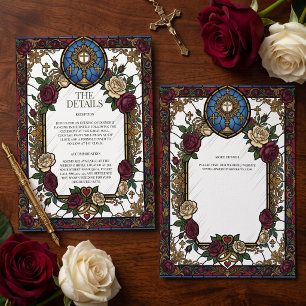 Carte D'accompagnement Mariage Catholique Vitrail Rose Bourgogne