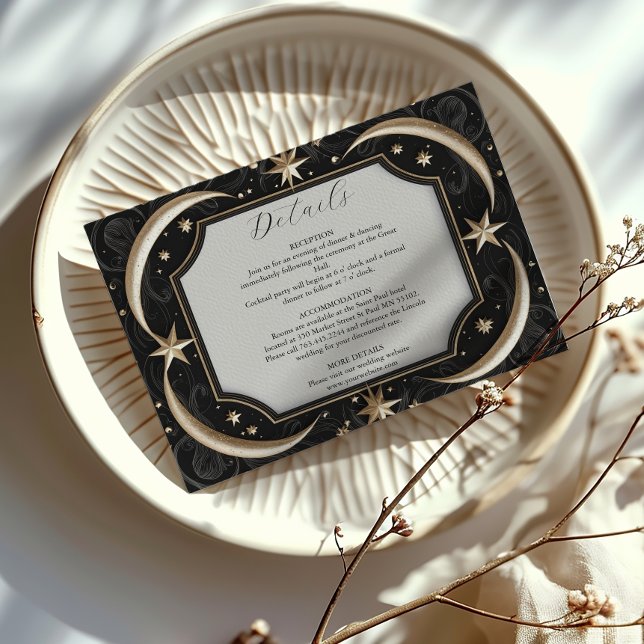 Carte D'accompagnement Mariage céleste de minuit noir étoiles lune (Créateur téléchargé)