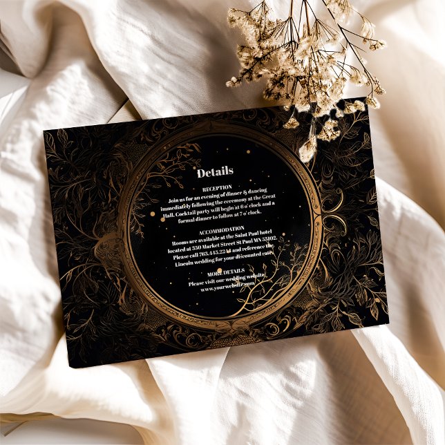 Carte D'accompagnement Mariage Céleste Mystique Noir et Or (Créateur téléchargé)