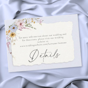 Carte D'accompagnement Mariage Champêtre Fleur de Champ Bleu Poussiéreux