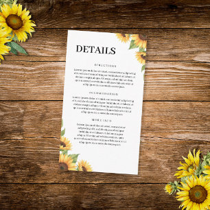 Carte D'accompagnement Mariage Champêtre Fleuriste Aquarelle au Tournesol