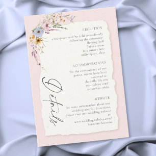 Carte D'accompagnement Mariage Champêtre Fleurs Sauvages Rose Pâle Romant