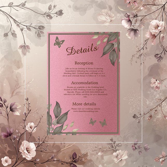 Carte D'accompagnement Mariage chic paillettes roses feuillage (Créateur téléchargé)