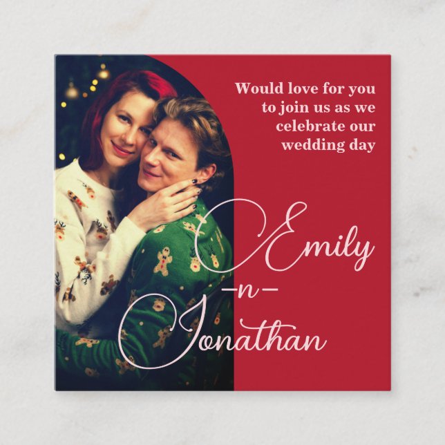 Carte D'accompagnement Mariage chic romantique rouge profond photo QR div (Devant)