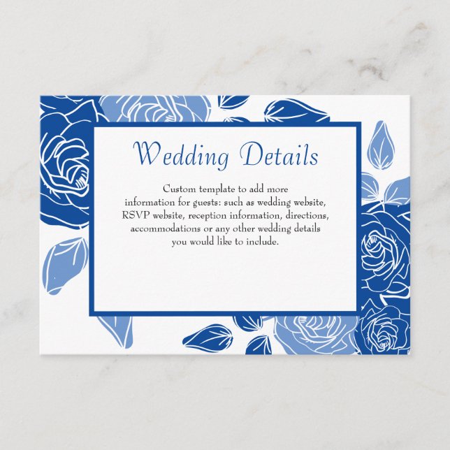 Carte D'accompagnement Mariage Chic Simple Rose Stylée Fleur Bleue (Devant)