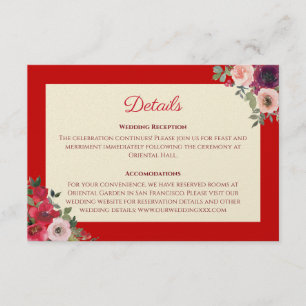 Carte D'accompagnement Mariage chinois détails jardin fleuri violet rouge