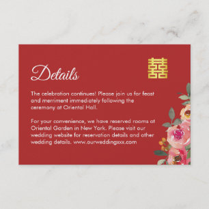 Carte D'accompagnement Mariage chinois moderne avec détails floraux de pi