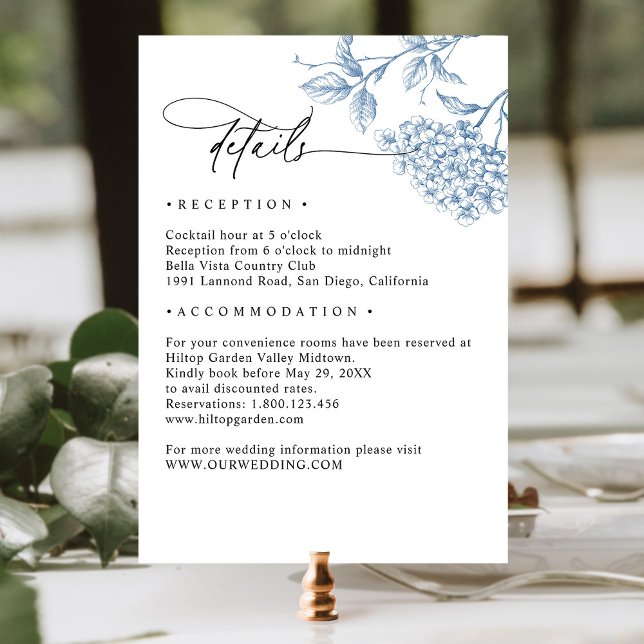 Carte D'accompagnement Mariage classique bleu victorien Floral (Créateur téléchargé)