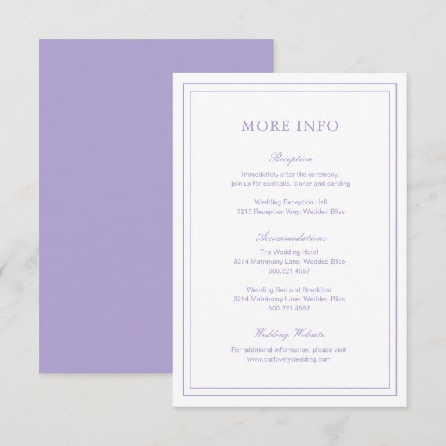 Carte D'accompagnement Mariage classique Lilac élégant (Devant / Derrière)