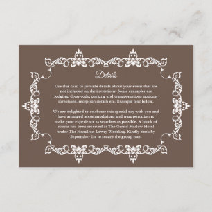 Carte D'accompagnement Mariage Classique Marron Chaud Mocha Cadre Orné