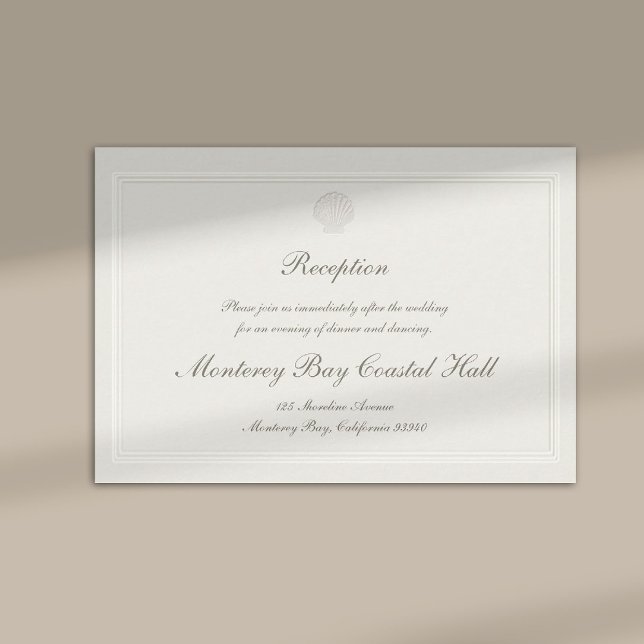 Carte D'accompagnement Mariage Classique Moderne Coquillage Côté Mer (modern classic wedding reception details card frame ecru script calligraphy formal traditional )