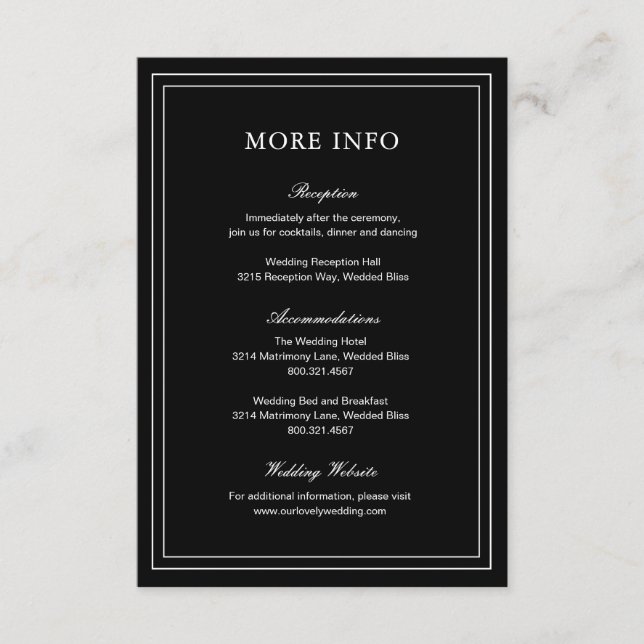 Carte D'accompagnement Mariage classique noir élégant (Devant)