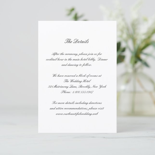 Carte D'accompagnement Mariage Classique Noir et Blanc Intemporel (Debout devant)