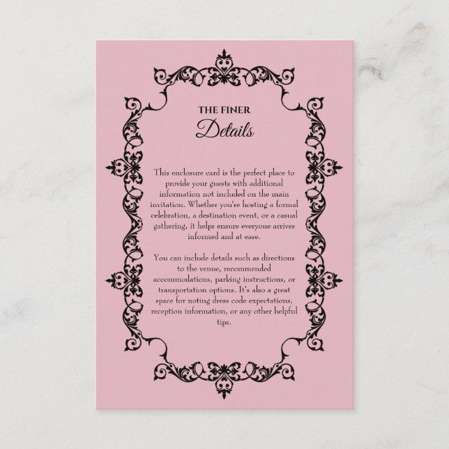 Carte D'accompagnement Mariage Classique Rose Pâle Orné Cadre (Devant)