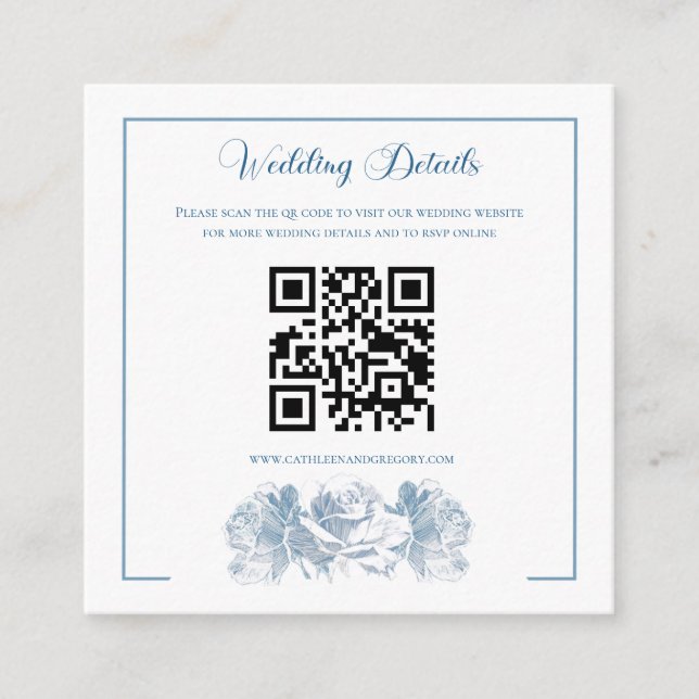 Carte D'accompagnement Mariage Code QR Calligraphie Bleu Poussiéreux (Devant)
