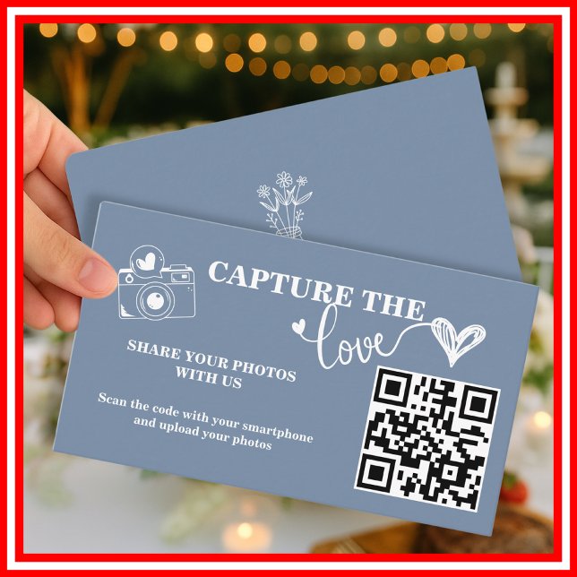 Carte D'accompagnement Mariage Code QR Capturez l'Amour Bleu Poussiéreux (Créateur téléchargé)
