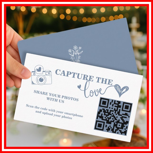 Carte D'accompagnement Mariage Code QR Capturez l'Amour Bleu Poussiéreux (Créateur téléchargé)
