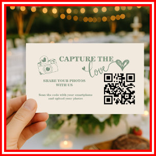 Carte D'accompagnement Mariage Code QR Capturez l'amour Vert Sauge