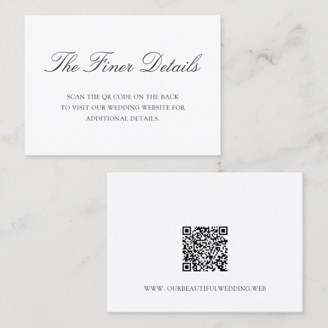 Carte D'accompagnement Mariage Code QR Classique Noir et Blanc Ancien Arg (Devant / Derrière)