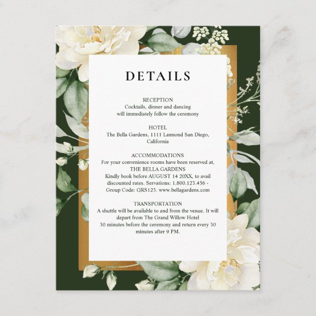 Carte D'accompagnement Mariage Code QR Émeraude Sage & Rose Ivoire (Devant)