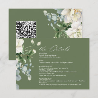 Carte D'accompagnement Mariage Code QR Émeraude Sage & Rose Ivoire
