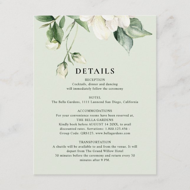 Carte D'accompagnement Mariage Code QR Éucalyptus & Rose Ivoire Vert Saug (Devant)